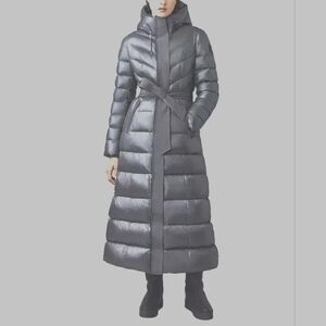 NEW Mackage Calina Maxi Coat,XL,Long,Duck Down,Hood,belt,Jacket,Warm,LOGO,Fit,